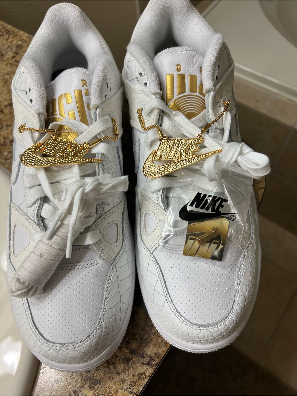 Nigo Air Force 3 RARE!!Nike White and Gold Accent Athletic Sneakers